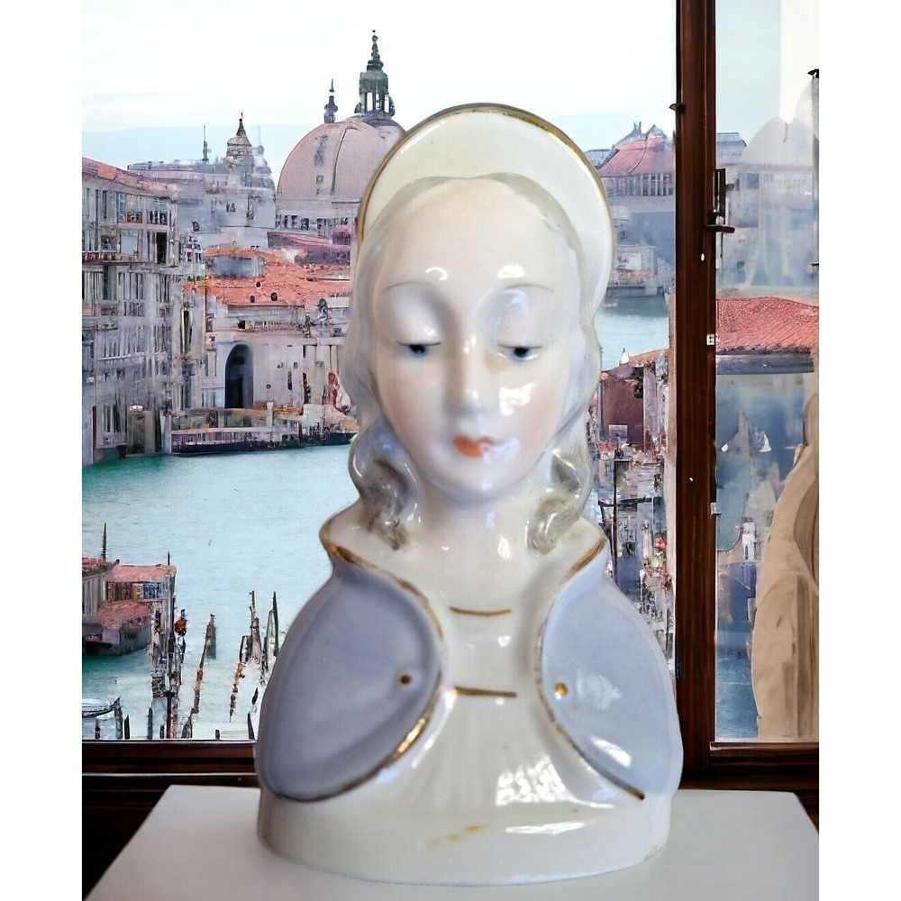 Vintage Art Virgin Mary Madonna Porcelain Statue 4" Figurine Bust EC
